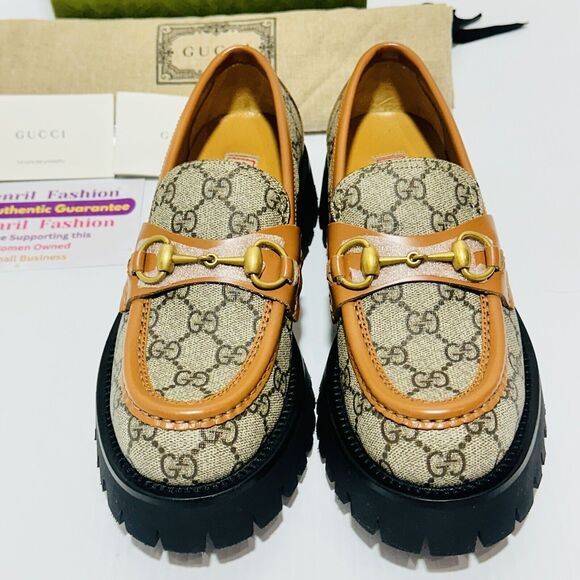 Gucci Platform Loafers 37/ US 7 Beige GG Monogram Horsebit Shoes NIB $1,150 - Picture 8 of 15